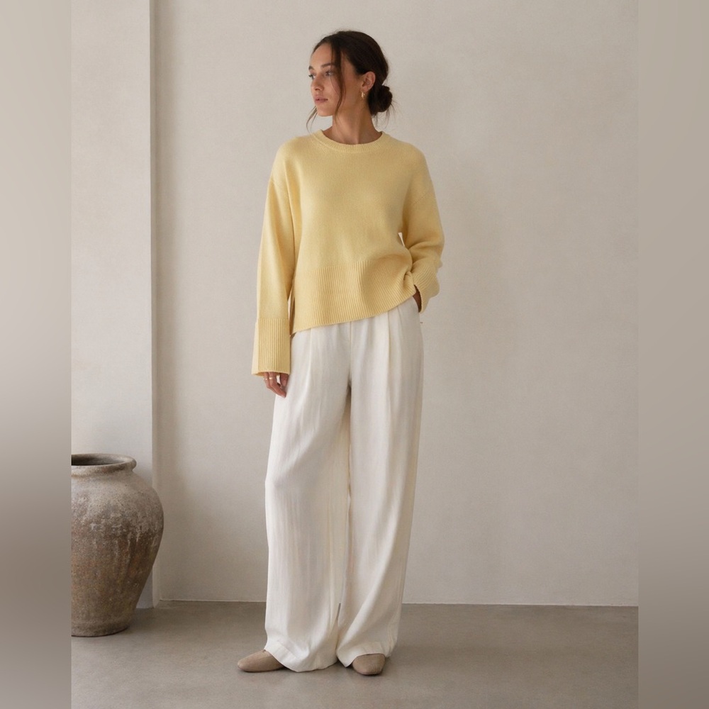Gap 24/7 Split Hem Crewneck Sweater Havana Yellow Cotton Knit Medium